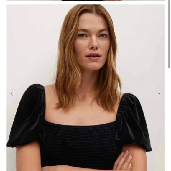 MNG Black Velvet dress S with puffy sleeves Vamp whimsygoth Y2K square neck sexy - Picture 2 of 7